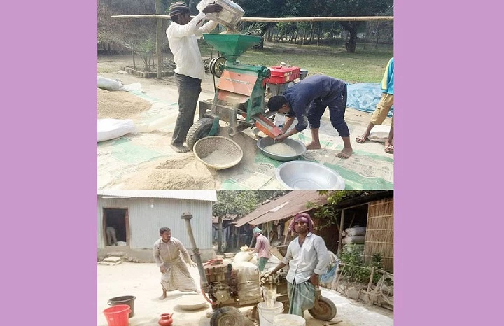 মাধবপুরে ধান ভাঙ্গানোর মেশিন এখন হাতে নাগালে
